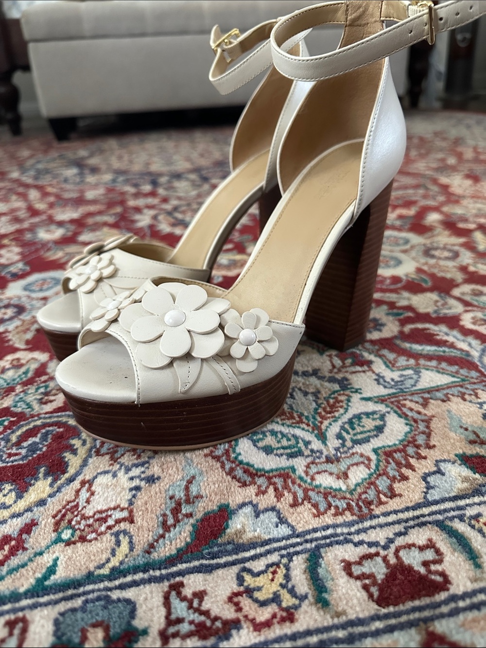 MICHAEL Michael Kors Flora Appliqué Cream Floral Platform Sandal Heels